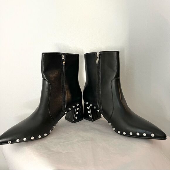 Vaila Diana Rhinestone Trim Black Pointed Toe Mid Calf Boots Black Size 10 NIB - Picture 4 of 10